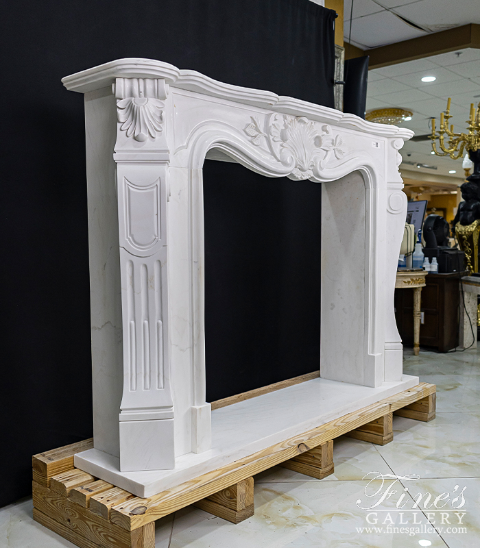 Marble Fireplaces  - Simple Shell Motif Mantel In Statuary Marble - MFP-1758